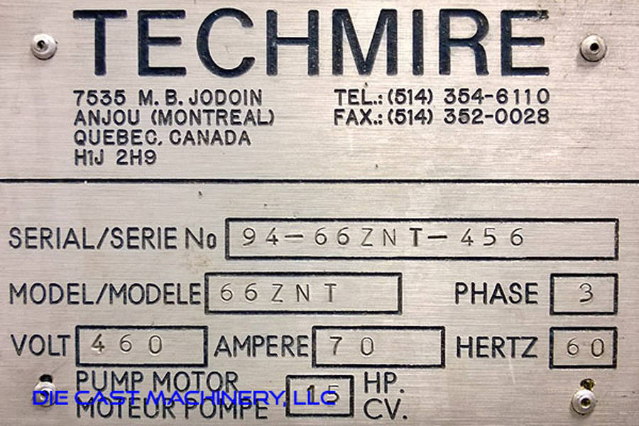 Image of Techmire Model 66ZNT (6x6) Multi-slide Hot Chamber Miniature Die Cast Machine For_Sale DCM-3151