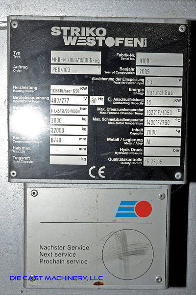 Detailed Pictures of Striko Westofen Stack Melting & Holding Furnace DCMP-3250