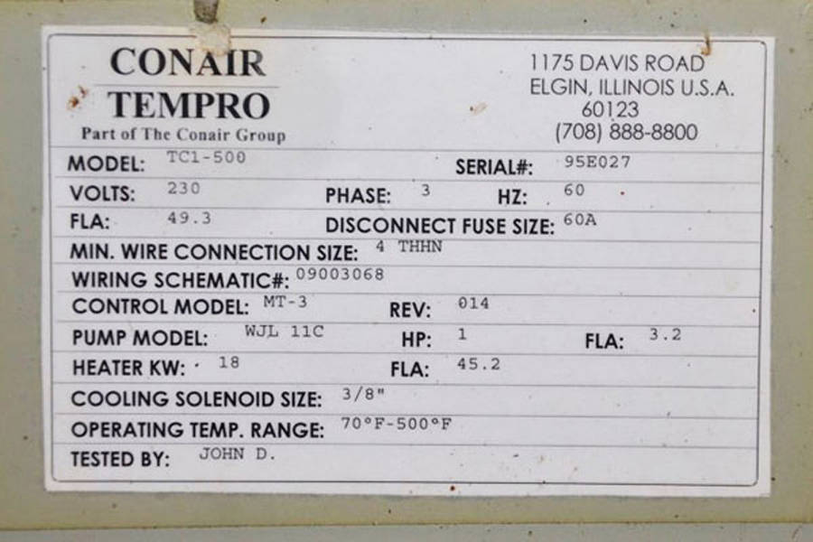 Detailed Pictures of Conair Hot Oil Heater unit with Cooling Circuit DCMP-3532