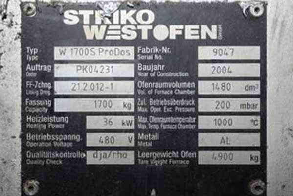 Detailed Pictures of Striko Westofen Low Energy Electric Heated Aluminum Holding and Dosing Furnace DCMP-3548