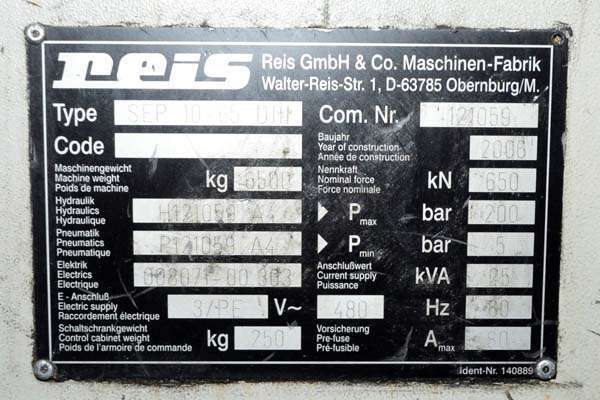 Image of Reis Trim Press Model SEP 10-65 D111 Three Column (Post) Vertical Hydraulic Die Casting Trim Press For_Sale DCM-3754