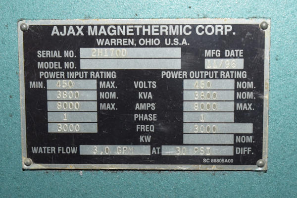 Picture of Ajax Tocco Magnathermic Induction Aluminum Melting Furnace DCMP-4192