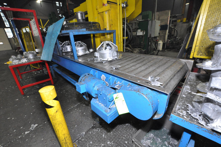 Image of Metal Chain Plate Conveyor Belt with Forced Air Cooling Fans and Tunnel for Die Cast and Foundry Applications For_Sale DCM-4496